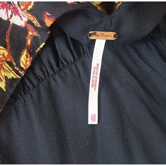 Free People Oh Baby Babydoll Dress XS Black Floral Cotton Sleeveless Summer Boho - Picture 7 of 10